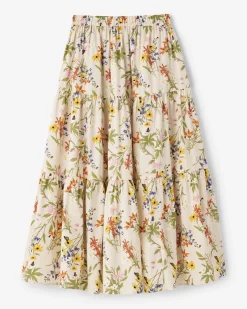 Floral Tiered Poplin Skirt