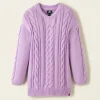 Girls Cable V-Neck Sweater Dress