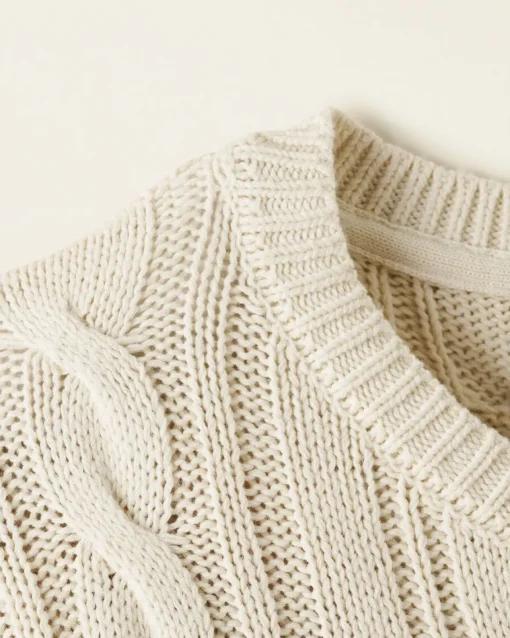 Girls Cable V-Neck Sweater Dress