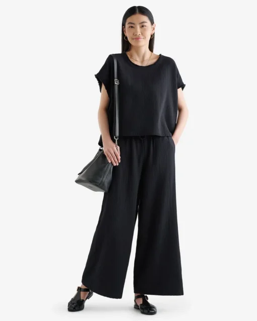 Isla Cotton Gauze Wide Leg Pant