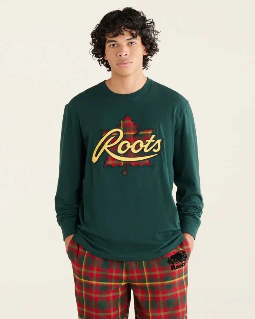 Mens Leaf Plaid Fill Long Sleeve T-Shirt