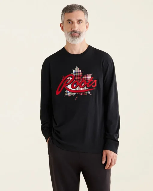 Mens Leaf Plaid Fill Long Sleeve T-Shirt